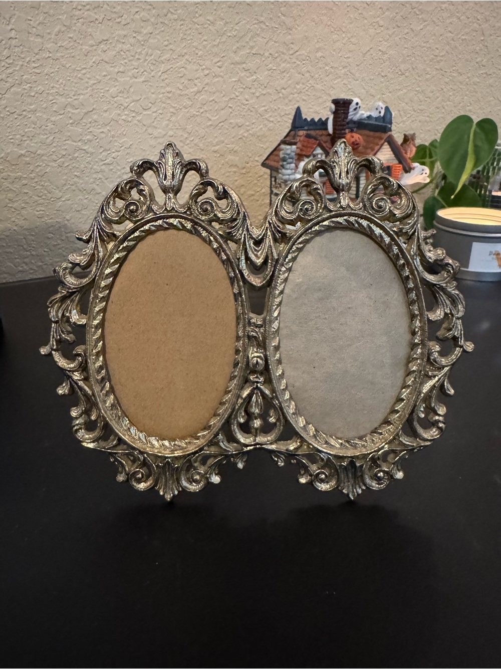 Ornate Antique Gold-Tone Double Oval Photo Frame